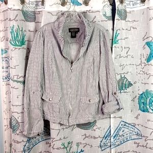 💙2for15 💙Live a little 100% cotton zippered front striped jacket..size XL
